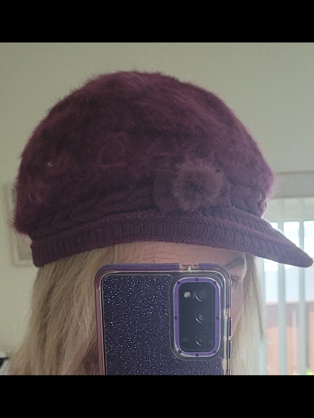 Women’s Beret Hat Angora Pom Pom Beanie - Purple - Picture 4 of 8
